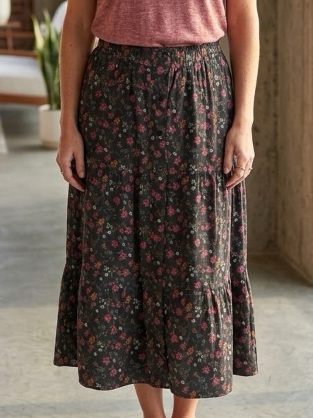 NWT Billy T Follow Your Arrow Shirt Night Floral Layered Maxi Skirt Size Small